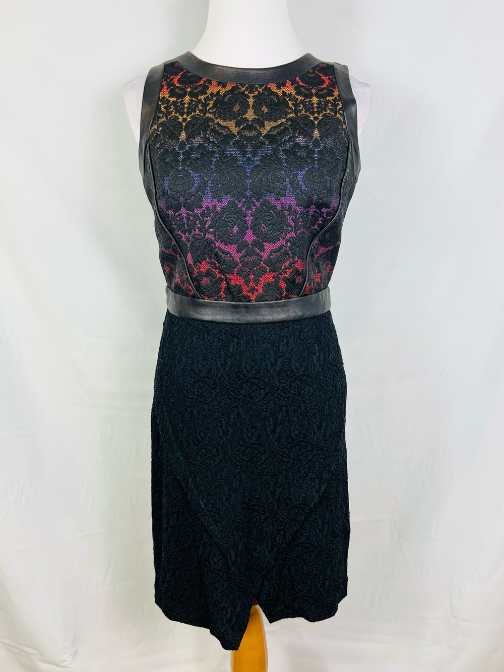 Marchesa Voyage Women's Black Lace Dress with Multicolor Bodice